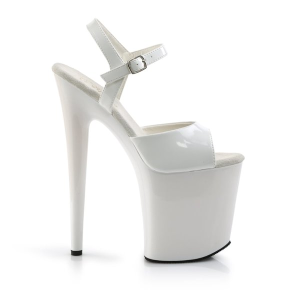 Pleaser Flamingo-809 White Patent Platform Sandals 8 Inch Heels With Ankle Strap - Picture 3 of 5